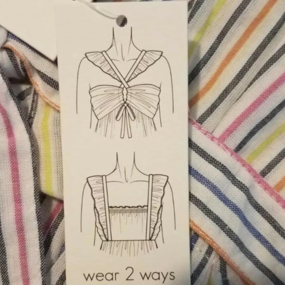 Ella 2 way Multicolored Stripe Carol Ruffle Sleeve Women's Sz. Large EUC - Picture 7 of 8